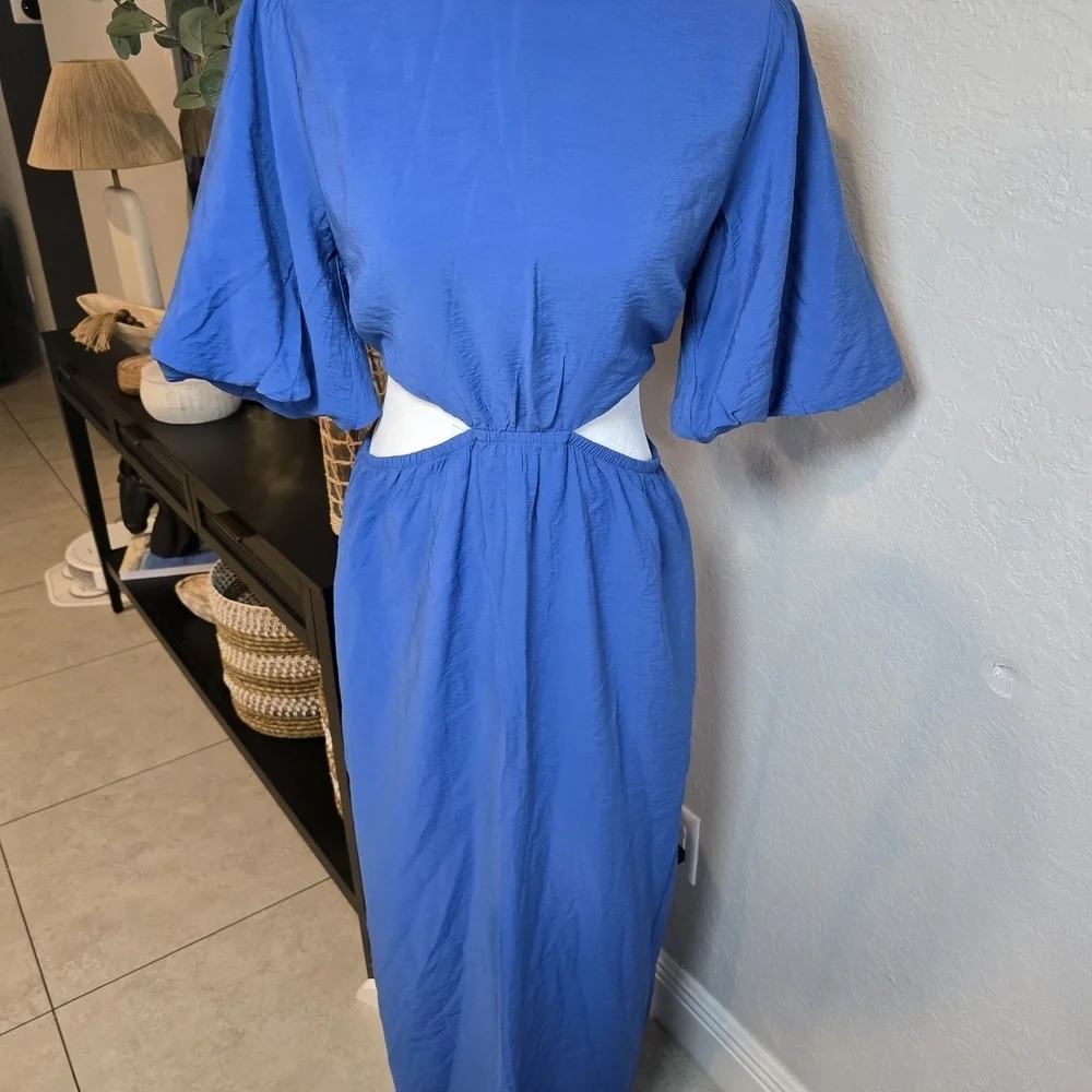 Abercrombie & Fitch Vibrant Blue Puff Sleeve Cutout Maxi Dress Size S